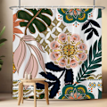 Miniatyrbilde 2 av 5: Boho Blomster Dusjforheng Midtårhundre Fargerikt Blomster Badforheng Tropiske Planteblader Dusjforheng Vanntett Badekarforheng 180x180cm