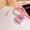 Miniatyrbild 5 av 5: Glitterkabelskydd för iPhone-laddare Dekoration med söt kärlekshjärta-spegeldesign, Lyxig glänsande mjuk datakabel USB-trådskydd Laddare Sladd