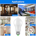 Miniatyrbillede 5 af 5: LED pære E27 12W PIR sensor energibesparende lampe 3500K varm hvid