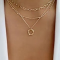 Miniatyrbillede 5 af 5: Overdreven grov kæde choker med cirkelvedhæng halskæde fas