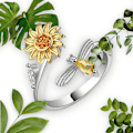 Miniatyrbillede 4 af 5: 14 karat hvid og gul guldbelagt justerbar solsikkeblomst bi spinner ring - Fidget smykker til kvinder, angst ringe til kvinder, fidget ringe