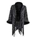 Miniatyrbilde 1 av 4: Universal Varm Poncho for Kvinner - Svart, Elegant Kunstig Ullfrynser