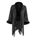 Miniatyrbillede 1 af 4: Universal Varmt Poncho til Kvinder - Sort, Elegant Kunstig Uld Frynser