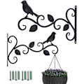 Miniatyrbillede 1 af 5: Pakke med udendørs hængekurvbeslag, 12 tommer dekorative metalkroge til hængende planter, fuglefoderautomater, lanterner (3 blade), sort, 30 cm B x 19 cm H