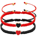 Miniatyrbilde 1 av 5: Sett med 2 fargerike hjerteperle-matchende armbånd for par og vennskap Pinky Promise Hjerte flettet lærtau armbånd håndledd justerbart armbånd