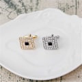 Miniatyrbillede 2 af 5: 2 stk. Sort og Sølv Guld Koncentriske Diamant Klare Krystal Støv Manchetknapper, Smoking Skjorte Manchetknapper Fransk Stil Skjorteknapper