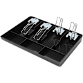 Miniatyrbillede 1 af 5: Kasseapparat Indsætningsbakke Udskiftningskasse med Metalclips 4 Sedler 3 Mønter til Småpenge Opbevaringsboks (Sort)