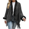 Miniatyrbillede 2 af 4: Universal Varmt Poncho til Kvinder - Sort, Elegant Kunstig Uld Frynser