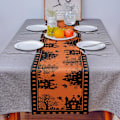 Miniatyrbilde 6 av 9: Halloween husbordløper 90 tommer lang, Haunte House oransje svart gresskar bordløper resser skjerf for Halloween innendørs fester og utendørs