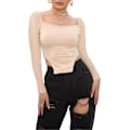 Miniatyrbilde 5 av 5: Kvinners langarmede ribbestrikket Crop Top Scoop Neck