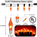 Miniatyrbillede 2 af 9: Halloween-lys flimrende flammelyskæde med 12 stk. C7 orange flammepærer (2 reserve), 12,8 fod orange flammelyskæde til indendørs