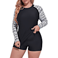 Miniatyrbillede 3 af 5: Plus Size 2-delt badedragt med lange ærmer til kvinder - Rash Guard badedragt - Top UPF 50+