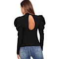 Miniatyrbilde 2 av 4: Elegant Mock Neck Keyhole Back Leg-of-Mutton Langærmet Bluse til Dame