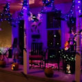 Miniatyrbillede 5 af 7: Lilla og orange Halloween 33FT 100 LED lyskæder, vandtætte sammenkædede lyskæder, stik til fest, have, gård, indendørs og udendørs lilla