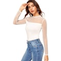 Miniatyrbilde 1 av 5: Elegant bluse med høy hals, lange ermer og mesh-innlegg for kvinner