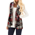Miniatyrbilde 1 av 3: Dame Vest Lapel Åpen Front Buffalo Plaid Ermeløs Cardigan Jakke Frakk med