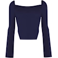 Miniatyrbilde 3 av 4: Kvinners langærmet ribbestrikket Crop Top Scoop Neck