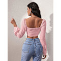 Miniatyrbilde 2 av 5: Kvinners langarmede Crop Top Tee Square Neck Basic T-skjorte