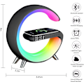 Miniatyrbillede 6 af 6: Vækkeur med trådløs opladning Bluetooth-højttaler, G-formet 4 i 1 trådløs oplader natlyslampe, intelligent LED-bordlampe, smart sort