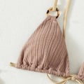 Miniatyrbillede 3 af 4: Kvinde Trekantet String Bikini Ribbet O Ring Binde Side Todelt Badetøj