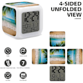 Miniatyrbild 3 av 8: LED-väckarklocka, Ocean Sea Beach Palm Leaves Print Multicolor Väckarklocka Geometrisk Väckarklocka Sovrumsväckarklocka Tyst Väckarklocka Vit