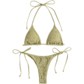 Miniatyrbilde 1 av 5: Kvinners Halterneck Triangle Bikini Ribbet String Smocked Badetøy Cheeky Thong
