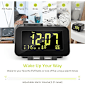 Miniatyrbild 6 av 7: Väckarklockradio för sovrum - 000 % dimmer, 2 USB-laddare, dubbelalarm med vardags-/helgläge, FM-radio med automatisk avstängningstimer, batteribackup, trä