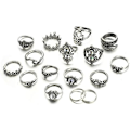 Miniatyrbillede 3 af 4: Vintage Boho Krystal Ring Sæt: 16stk Sølv Led Knuckle Ringe til Kvinder og Piger
