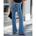Miniatyrbild 5 av 5: Elastiska Slim Fit spetsar med breda ben Micro Ragged jeansbyxor