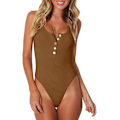 Miniatyrbilde 1 av 4: Kvinners Sexy Scoop Neck Racerback Tank Top Button Down Bodysuits