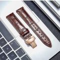 Miniatyrbild 1 av 4: Läderklockarmband Ersättning Alligator Rem För Män Kvinnor Med Silver Fjärils Deployment Spänne Light brown 14mm