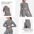 Miniatyrbild 3 av 5: Sömlös yogasett 2 delar för kvinnor långärmad träningskläder gym crop tops