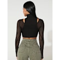 Miniatyrbilde 2 av 5: Kvinners utskårne langarmede rundhalsade Crop Top Slim