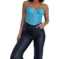 Miniatyrbilde 2 av 3: Kvinners blonder ermeløs crop top sexy V-hals spaghetti stropp tunika tank top