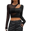 Miniatyrbillede 1 af 5: Kvinde Udskåret Langærmet Rund Hals Crop Top Slim