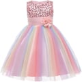 Miniatyrbillede 1 af 5: Pigernes Festkjole Prinsesse Sequin Regnbue Tulle Blomsterpiger