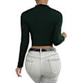 Miniatyrbillede 2 af 5: Kvindernes Mock Neck Langærmet Ribstrikket Slim Fittet Crop