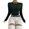 Miniatyrbillede 5 af 5: Kvindernes Mock Neck Langærmet Ribstrikket Slim Fittet Crop