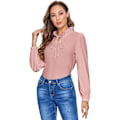 Miniatyrbilde 3 av 5: Kvinners langærmet front sløyfe knyting volang krage elegant bluse skjorte topper