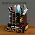 Miniatyrbillede 3 af 6: Træ n Holder Librry Bog Shd, Træ ncil Holders Stnd wi Bund Storge Skuffe Dekortiv Skrivebord Orgnizer Cddy brun brun