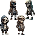 Miniatyrbillede 1 af 6: Seje skeletfigurer statue cool     hjemmeindretning sød kranie mini figur samleobjekter DIY håndværk til skrivebordsdekorationer (stil 4 stk) stil 4 stk