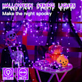 Miniatyrbillede 2 af 7: 66FT 200 LED Halloween-lys, lilla Halloween-lys til udendørs brug med 8 lystilstande, vandtætte Halloween-lyskæder til jul udendørs