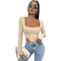 Miniatyrbilde 1 av 5: Kvinners langærmet Crop Top Tee Square Neck Basic T-shirt