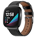 Miniatyrbillede 1 af 3: For Fitbit Versa 4 / Sense 2 Rund Hale Ægte Læder Rem VST Black