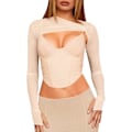 Miniatyrbilde 1 av 5: Kvinners Sexy Lang Arm Mesh Crop Top Solid Cover Up Spaghetti Stropp Slim Fit