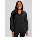 Miniatyrbillede 3 af 5: Oversized Half Zip Sweatshirt til kvinder - Casual Pullover-L