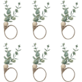 Miniatyrbild 1 av 5: Servettringar Set om 6 Rustika Eucalyptus Trä Servettringar Boho Blad Trä Pärla