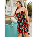Miniatyrbilde 4 av 5: Kvinners Plus Size Blomstermønster Spaghetti Stropp Fest Mini Bodycon Kjoler