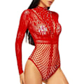 Miniatyrbillede 4 af 5: Kvinde Bodystocking Sexet Gennemsigtig Mesh Sequin Langærmet Bodystocking Bluse Top Blonder