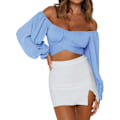Miniatyrbillede 1 af 5: Kvinde Sød Off Shoulder Langærmet Selvbinder Knude Crop Tube Top Bluse